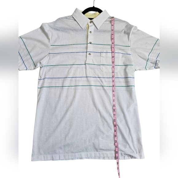 Jantzen Mens L Polo Shirt White Cotton Blend Striped Grid Vintage Archival Rare - Picture 5 of 6